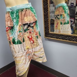Vintage Wrap Skirt tiki bar pin up girls beach party 60s S